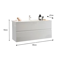 Garnero Arredamenti Mobile Bagno Sospeso-Mobile bagno sospeso 100cm con lavabo e specchio bianco lucido Moon