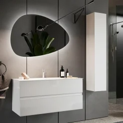 Garnero Arredamenti Mobile Bagno Sospeso-Mobile bagno sospeso 100cm con lavabo e specchio bianco lucido Moon