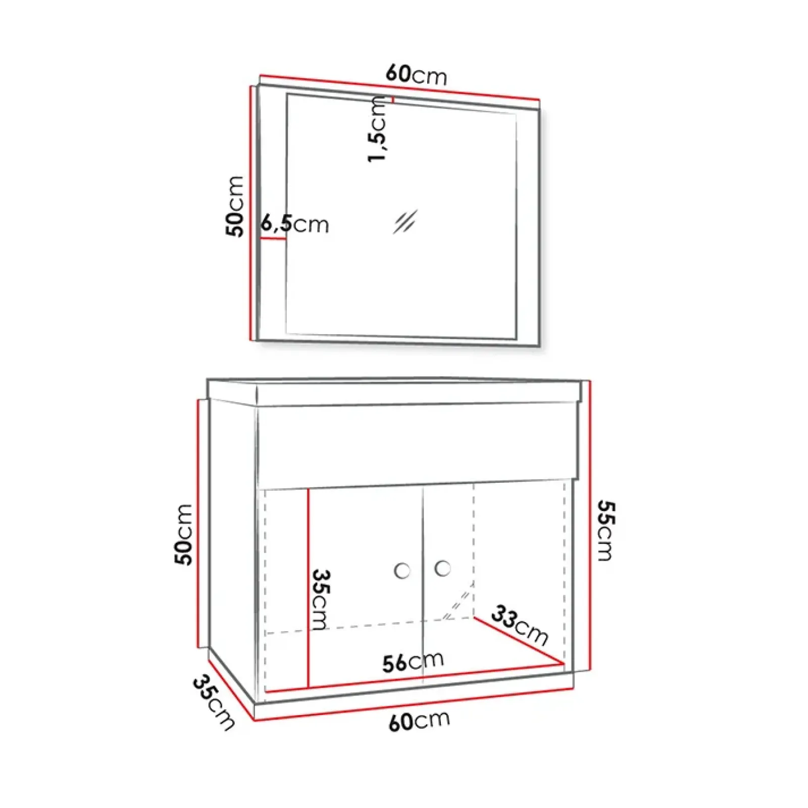 Garnero Arredamenti Mobile Bagno Sospeso-Mobile bagno sospeso 60cm con specchio serigrafato nero Ischia 5 Nero Lucido