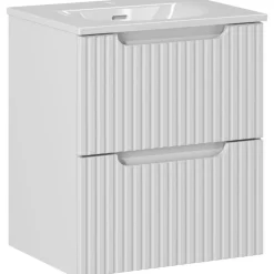 Garnero Arredamenti Mobile Bagno Sospeso-Mobile bagno sospeso 50cm cannettato con lavabo 2 cassetti bianco Cleany Bianco Opaco