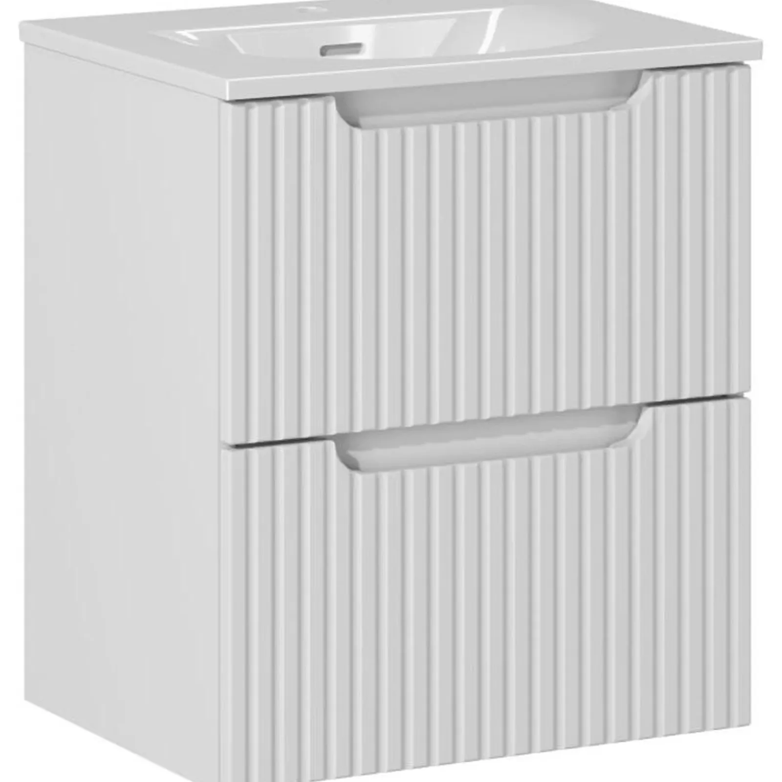 Garnero Arredamenti Mobile Bagno Sospeso-Mobile bagno sospeso 50cm cannettato con lavabo 2 cassetti bianco Cleany Bianco Opaco