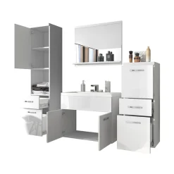 Garnero Arredamenti Mobile Bagno Sospeso-Mobile bagno sospeso 60cm con lavabo, specchio e colonne Loretta Bianco Lucido