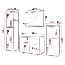Garnero Arredamenti Mobile Bagno Sospeso-Mobile bagno sospeso 60cm con lavabo, specchio e colonne Loretta Bianco Lucido