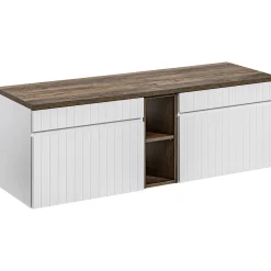 Garnero Arredamenti Mobile Bagno Sospeso-Mobile bagno sospeso 140cm cannettato 2 cassettoni quercia Autentic Bianco