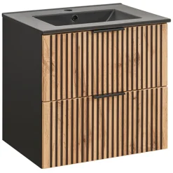 Garnero Arredamenti Mobile Bagno Sospeso-Mobile bagno sospeso 60cm cm con lavabo nero da incasso quercia antracite Limpid