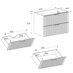 Garnero Arredamenti Mobile Bagno Sospeso-Mobile bagno sospeso 60cm cm con lavabo nero da incasso quercia antracite Limpid