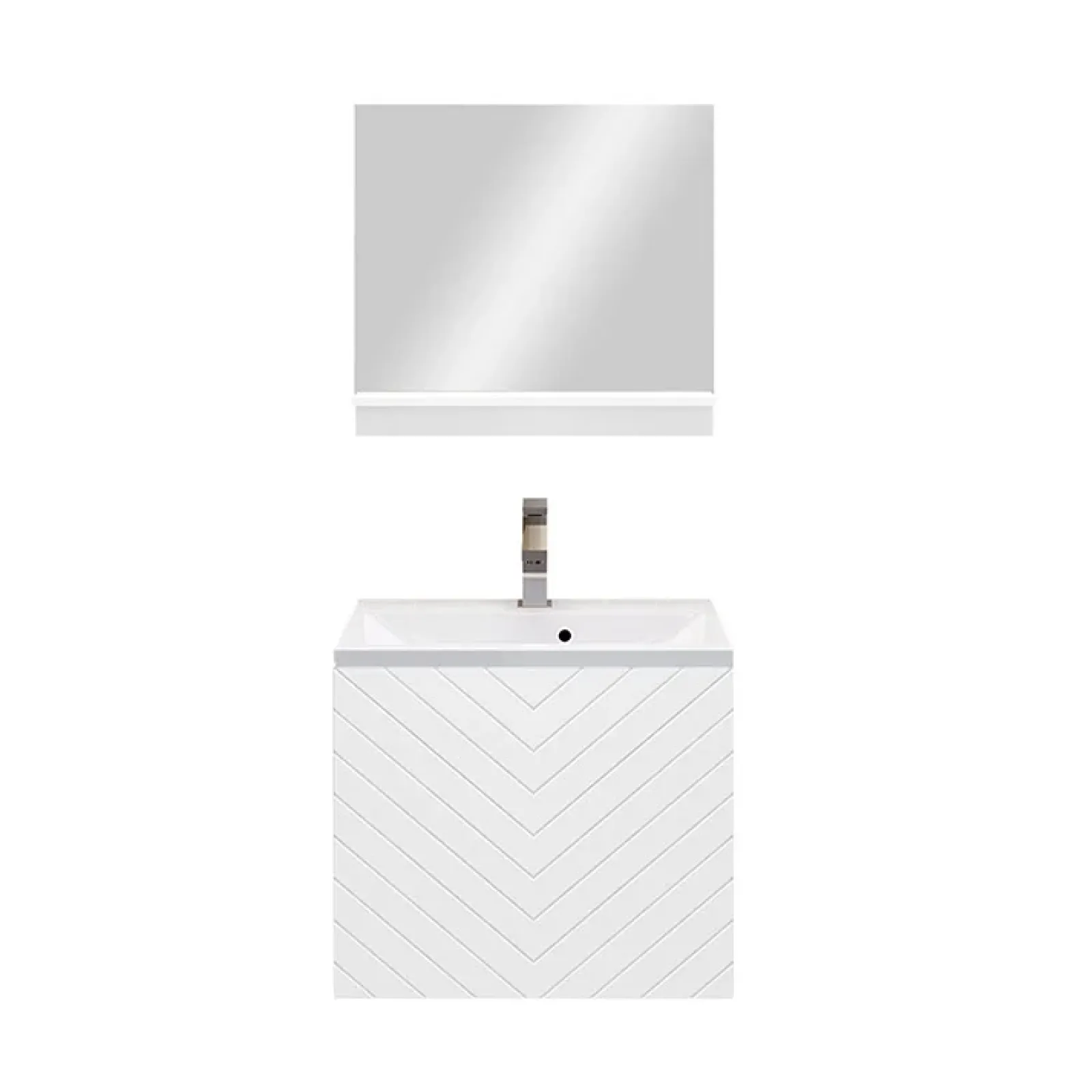 Garnero Arredamenti Mobile Bagno Sospeso-Mobile bagno sospeso 60cm con lavabo e specchio serigrafato bianco Baden 10 Bianco Lucido