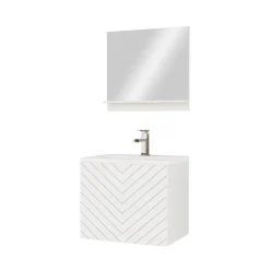 Garnero Arredamenti Mobile Bagno Sospeso-Mobile bagno sospeso 60cm con lavabo e specchio serigrafato bianco Baden 10 Bianco Lucido