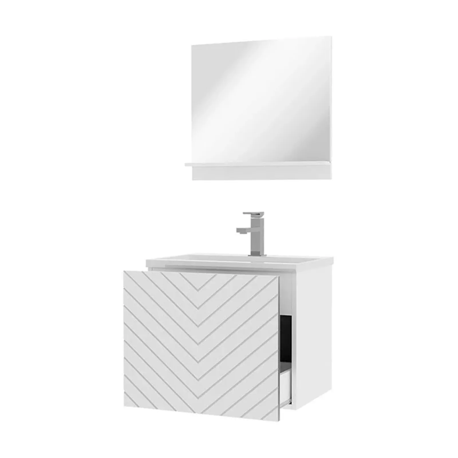 Garnero Arredamenti Mobile Bagno Sospeso-Mobile bagno sospeso 60cm con lavabo e specchio serigrafato bianco Baden 10 Bianco Lucido