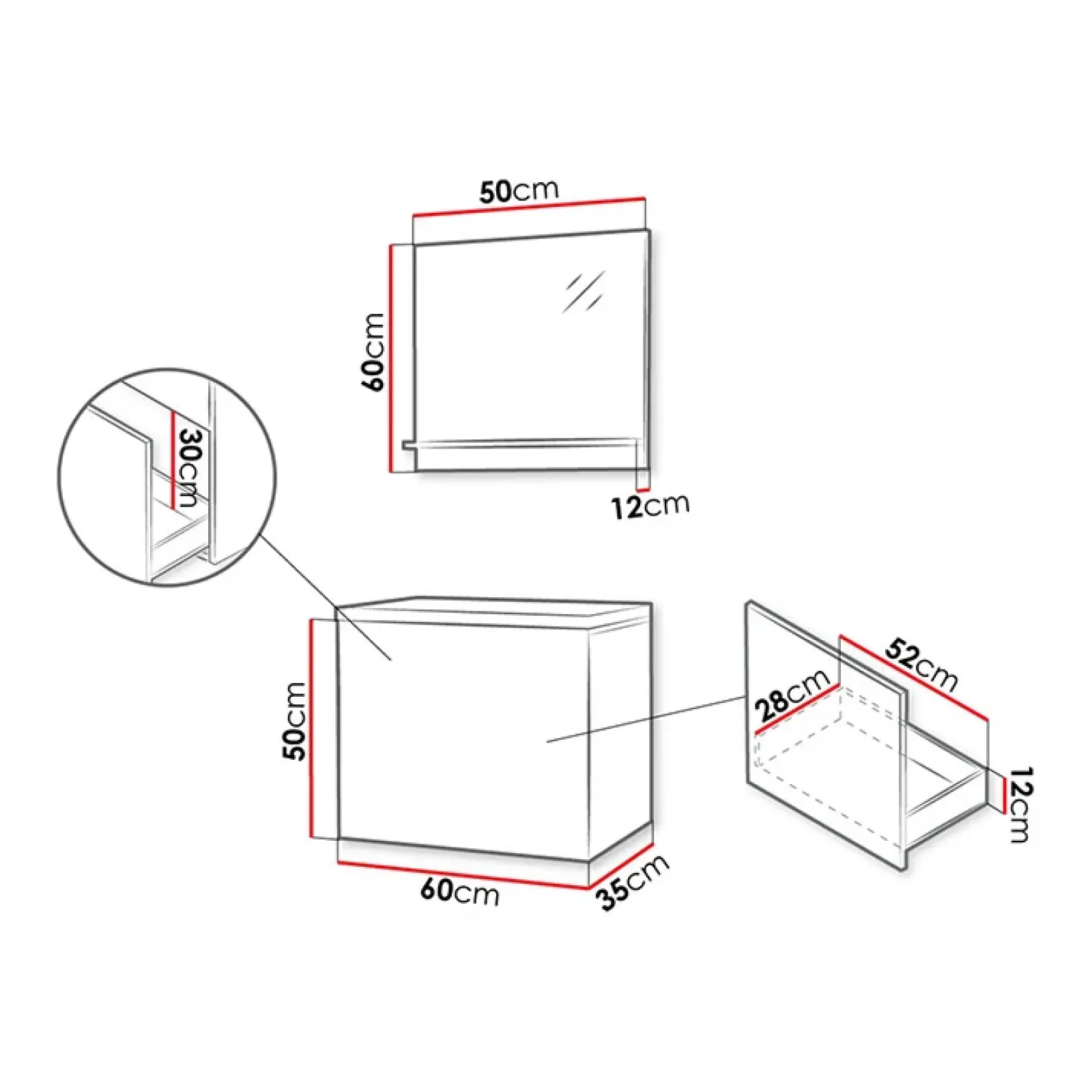 Garnero Arredamenti Mobile Bagno Sospeso-Mobile bagno sospeso 60cm con lavabo e specchio serigrafato bianco Baden 10 Bianco Lucido