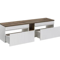 Garnero Arredamenti Mobile Bagno Sospeso-Mobile bagno sospeso 180cm cannettato 2 cassettoni quercia Autentic Bianco