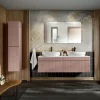 Garnero Arredamenti Mobile Bagno Sospeso-Mobile bagno sospeso 160cm cannettato con 2 lavabi, colonna e specchio rosa Autentic