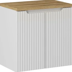 Garnero Arredamenti Mobile Bagno Sospeso-Mobile bagno sospeso 60cm cannettato 2 ante bianco rovere Cleany Bianco Opaco