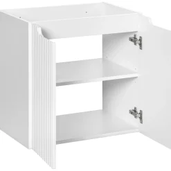 Garnero Arredamenti Mobile Bagno Sospeso-Mobile bagno sospeso 60cm cannettato 2 ante bianco rovere Cleany Bianco Opaco