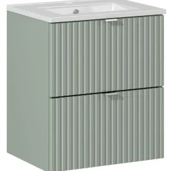 Garnero Arredamenti Mobile Bagno Sospeso-Mobile bagno sospeso 50cm cannettato con lavabo 2 cassetti verde salvia Greeny