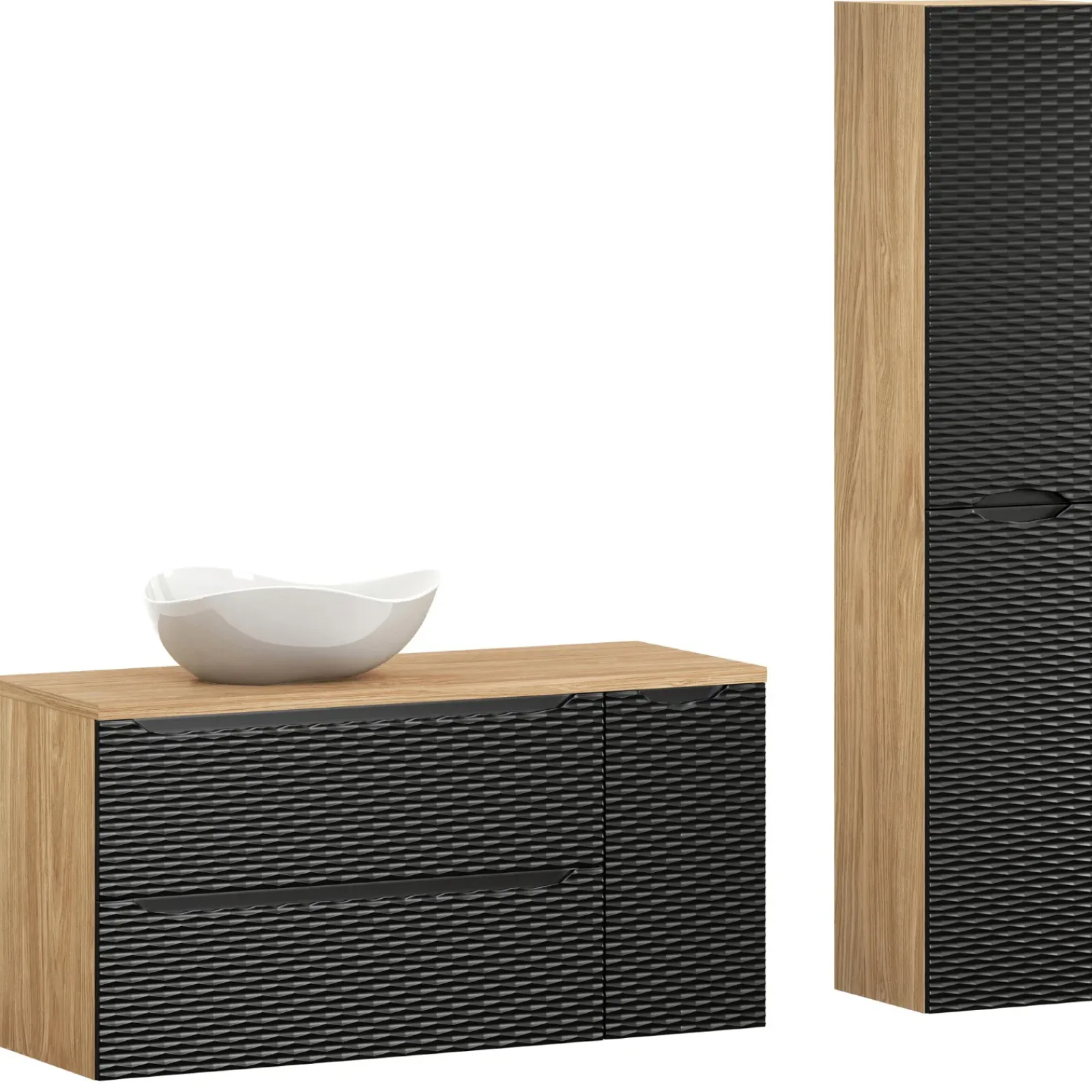 Garnero Arredamenti Mobile Bagno Sospeso-Mobile bagno sospeso 100cm con lavabo e colonna nero rovere Swim