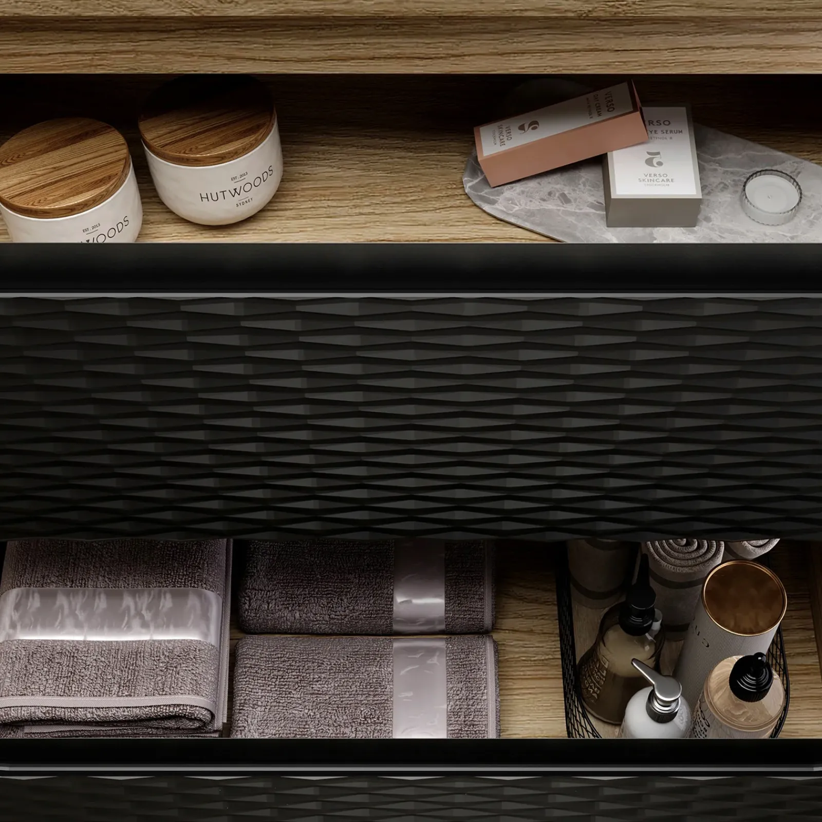 Garnero Arredamenti Mobile Bagno Sospeso-Mobile bagno sospeso 100cm con lavabo e colonna nero rovere Swim