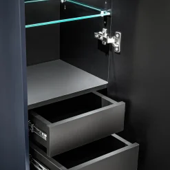 Garnero Arredamenti Mobile Bagno Sospeso-Mobile bagno sospeso 60cm con lavabo, specchio rotondo e colonna cannettato blu Deep