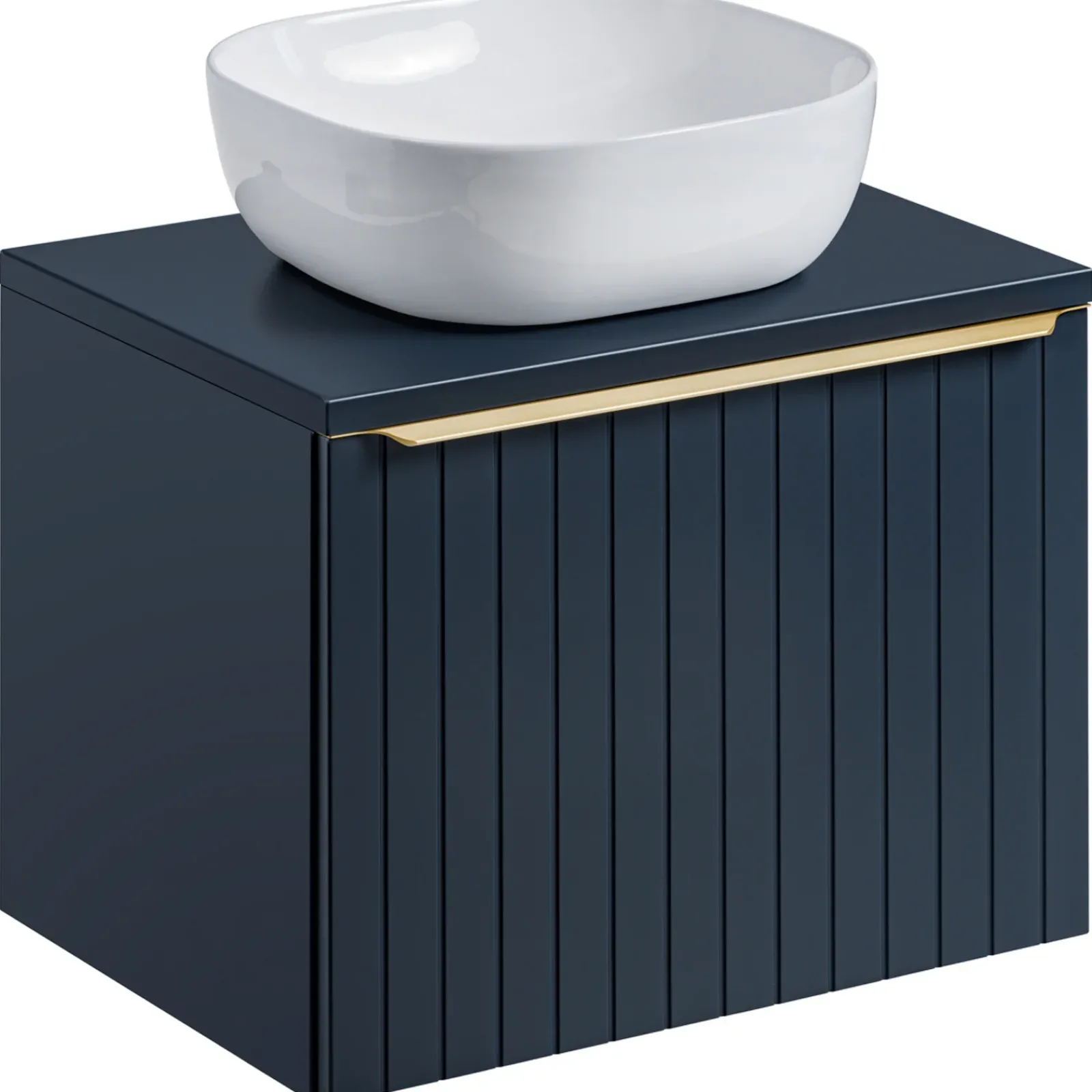 Garnero Arredamenti Mobile Bagno Sospeso-Mobile bagno sospeso 60cm con lavabo, specchio rotondo e colonna cannettato blu Deep