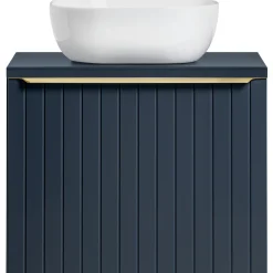 Garnero Arredamenti Mobile Bagno Sospeso-Mobile bagno sospeso 60cm con lavabo, specchio rotondo e colonna cannettato blu Deep