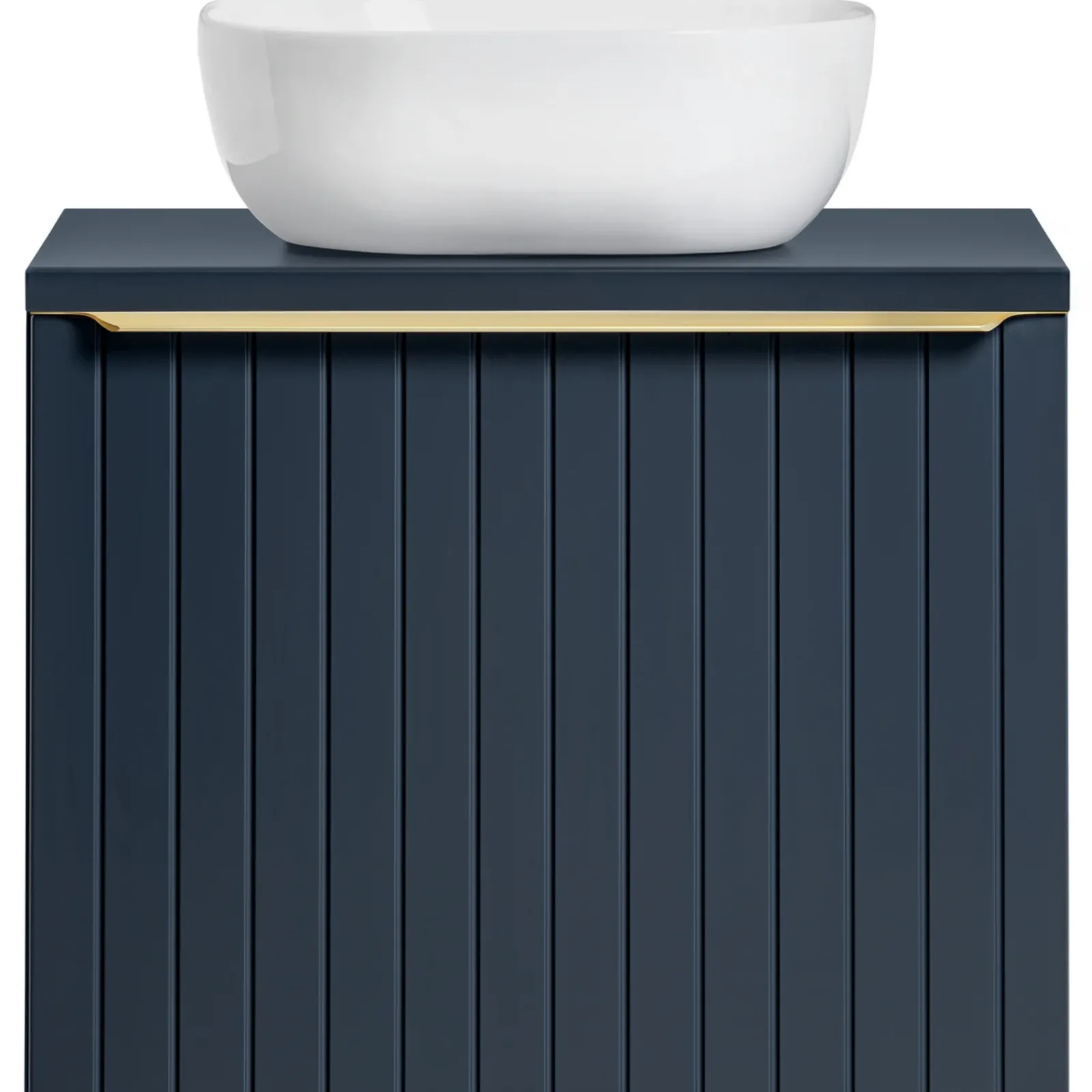 Garnero Arredamenti Mobile Bagno Sospeso-Mobile bagno sospeso 60cm con lavabo, specchio rotondo e colonna cannettato blu Deep