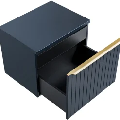 Garnero Arredamenti Mobile Bagno Sospeso-Mobile bagno sospeso 60cm con lavabo, specchio rotondo e colonna cannettato blu Deep