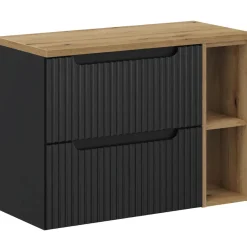Garnero Arredamenti Mobile Bagno Sospeso-Mobile bagno sospeso 80cm cannettato 2 cassetti e vani rovere Cleany Nero