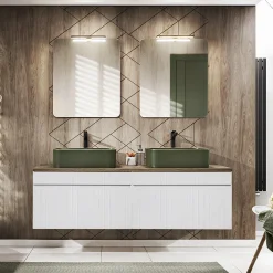 Garnero Arredamenti Mobile Bagno Sospeso-Mobile bagno sospeso 160cm cannettato 2 cassettoni bianco quercia Autentic