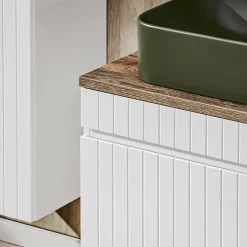 Garnero Arredamenti Mobile Bagno Sospeso-Mobile bagno sospeso 160cm cannettato 2 cassettoni bianco quercia Autentic