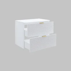 Garnero Arredamenti Mobile Bagno Sospeso-Mobile bagno sospeso 80cm con colonna bianco frontali decorati Konny Bianco Lucido - Bianco opaco