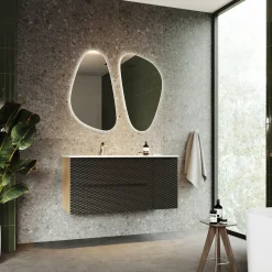 Garnero Arredamenti Mobile Bagno Sospeso-Mobile bagno sospeso 120cm con lavabo da incasso nero rovere Swim Nero - Rovere