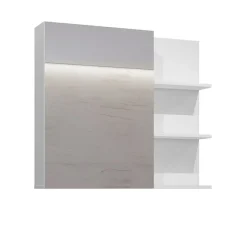 Garnero Arredamenti Mobile Bagno Sospeso-Mobile bagno sospeso 78cm con specchio e colonna nero Linda Bianco Lucido