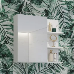 Garnero Arredamenti Mobile Bagno Sospeso-Mobile bagno sospeso 78cm con specchio e colonna nero Linda Bianco Lucido