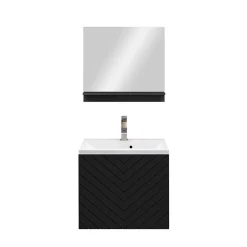 Garnero Arredamenti Mobile Bagno Sospeso-Mobile bagno sospeso 60cm con lavabo e specchio serigrafato nero Baden 10 Nero Lucido