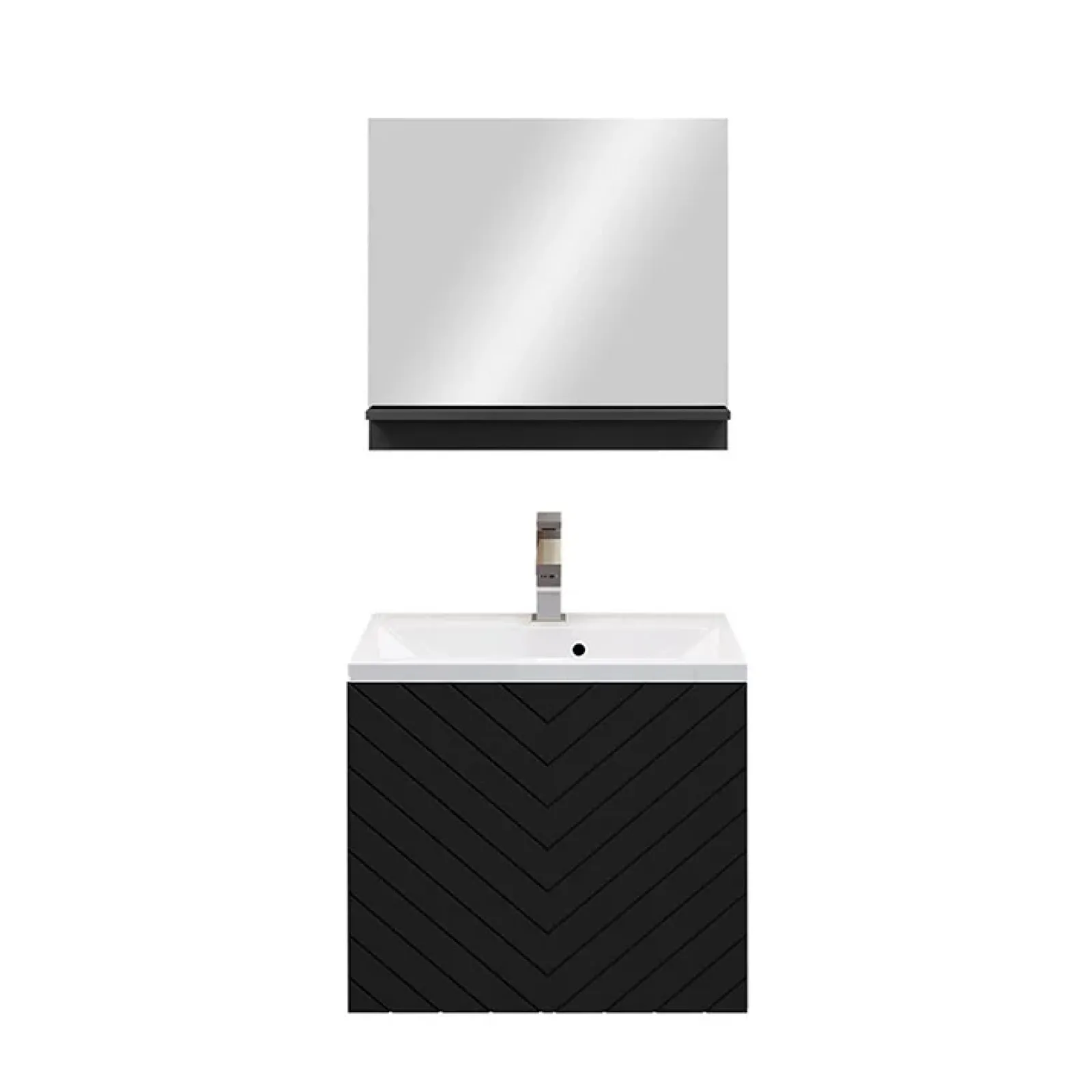 Garnero Arredamenti Mobile Bagno Sospeso-Mobile bagno sospeso 60cm con lavabo e specchio serigrafato nero Baden 10 Nero Lucido