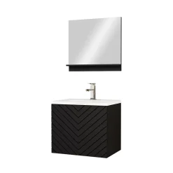 Garnero Arredamenti Mobile Bagno Sospeso-Mobile bagno sospeso 60cm con lavabo e specchio serigrafato nero Baden 10 Nero Lucido