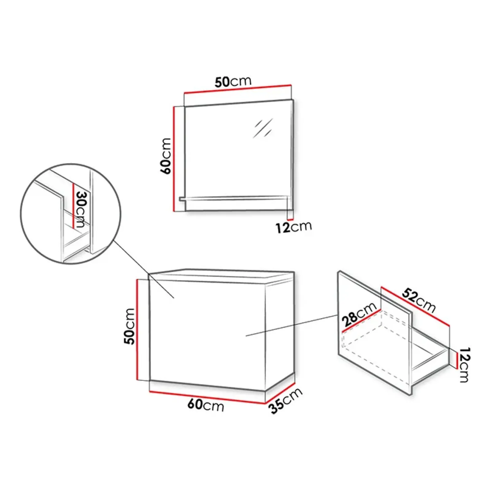 Garnero Arredamenti Mobile Bagno Sospeso-Mobile bagno sospeso 60cm con lavabo e specchio serigrafato nero Baden 10 Nero Lucido