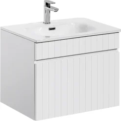 Garnero Arredamenti Mobile Bagno Sospeso-Mobile bagno sospeso 60cm cannettato con lavabo da incasso, colonna e specchio bianco Autentic