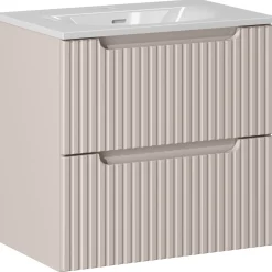 Garnero Arredamenti Mobile Bagno Sospeso-Mobile bagno sospeso 60cm cannettato con lavabo 2 cassetti Cleany Beige