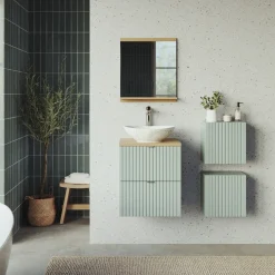 Garnero Arredamenti Mobile Bagno Sospeso-Mobile bagno sospeso 50cm cannettato 2 cassetti verde salvia rovere Greeny