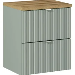 Garnero Arredamenti Mobile Bagno Sospeso-Mobile bagno sospeso 50cm cannettato 2 cassetti verde salvia rovere Greeny