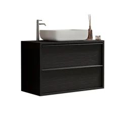 Garnero Arredamenti Mobile Bagno Sospeso-Mobile bagno sospeso 79cm con lavabo 2 cassetti nero frassinato Absolut