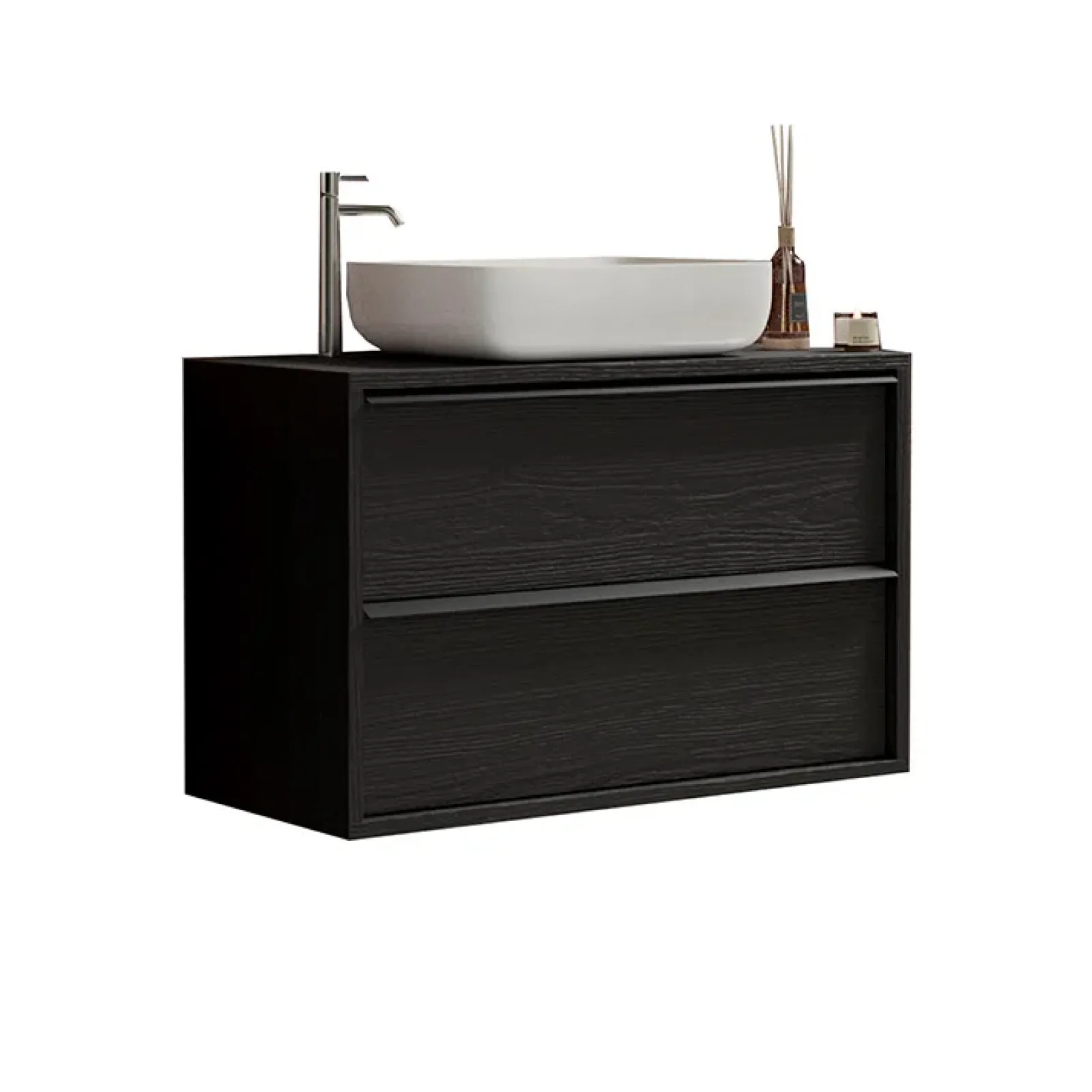 Garnero Arredamenti Mobile Bagno Sospeso-Mobile bagno sospeso 79cm con lavabo 2 cassetti nero frassinato Absolut