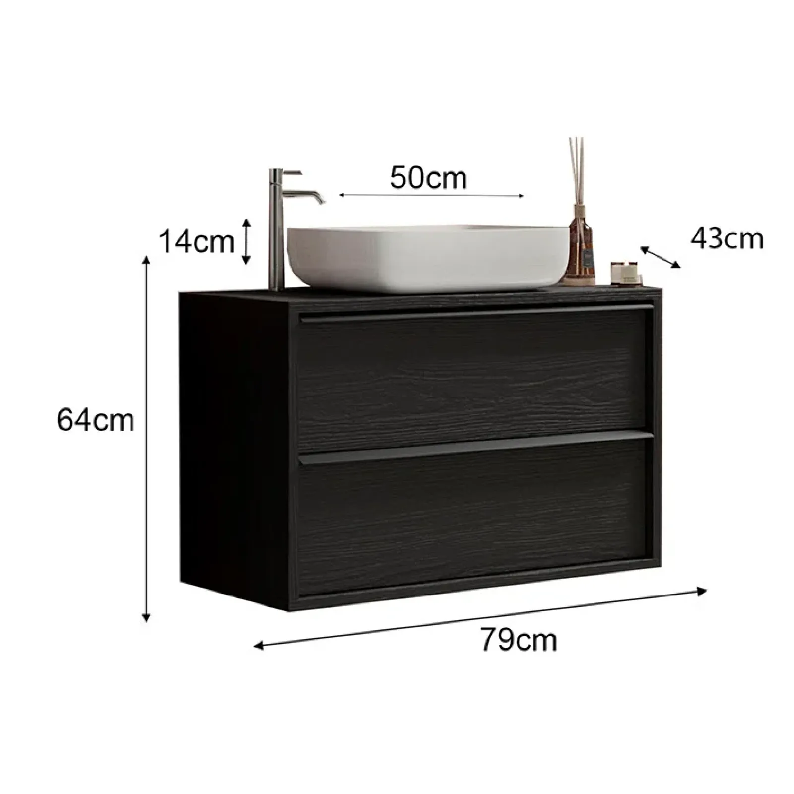 Garnero Arredamenti Mobile Bagno Sospeso-Mobile bagno sospeso 79cm con lavabo 2 cassetti nero frassinato Absolut