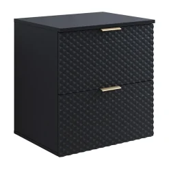 Garnero Arredamenti Mobile Bagno Sospeso-Mobile bagno sospeso 61cm con colonna nero frontali decorati Konny Nero Lucido - Nero opaco