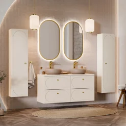 Garnero Arredamenti Mobile Bagno Sospeso-Mobile bagno sospeso 120cm fresato 4 cassetti beige Sand