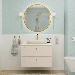 Garnero Arredamenti Mobile Bagno Sospeso-Mobile bagno sospeso 80cm fresato 2 cassetti beige Sand