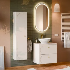 Garnero Arredamenti Mobile Bagno Sospeso-Mobile bagno sospeso fresato 60cm con colonna beige Sand