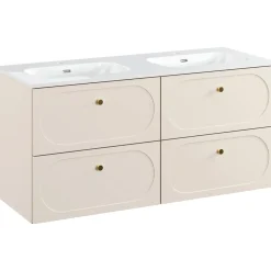 Garnero Arredamenti Mobile Bagno Sospeso-Mobile bagno sospeso fresato 120cm con lavabo 4 cassetti beige Sand