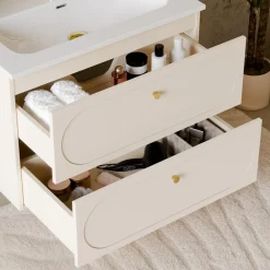 Garnero Arredamenti Mobile Bagno Sospeso-Mobile bagno sospeso fresato 60cm con lavabo 2 cassetti beige Sand